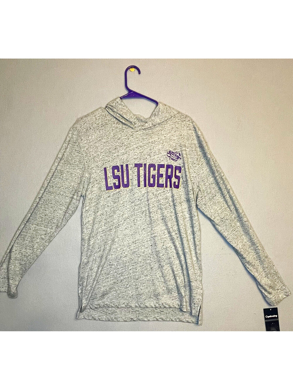 LSU Tigers Hooded Long Sleeve T-Shirt Men’s M Gray NCAA Lightweight Hoodie